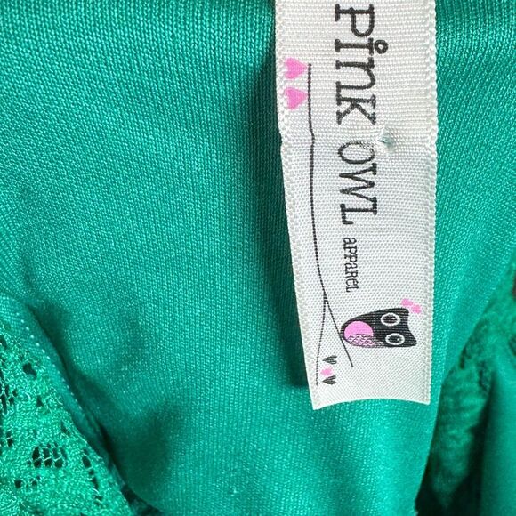 Emerald green lace open ladder back dress size large - Picture 5 of 6